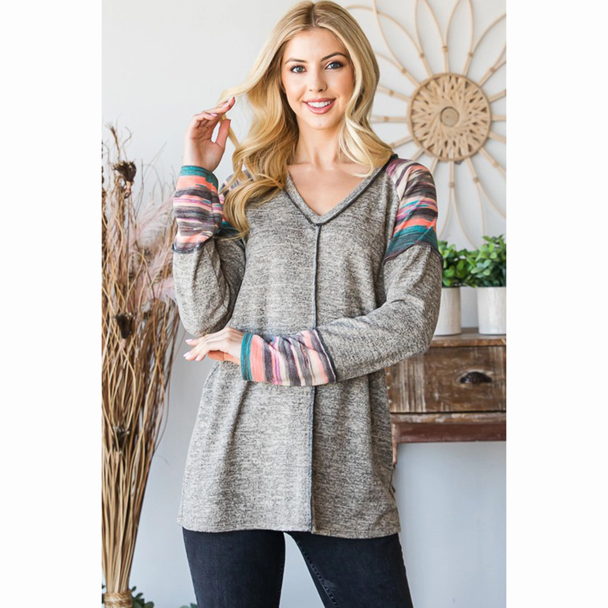 Solid And Stripe Top With Stitch Detail Comfortable Look