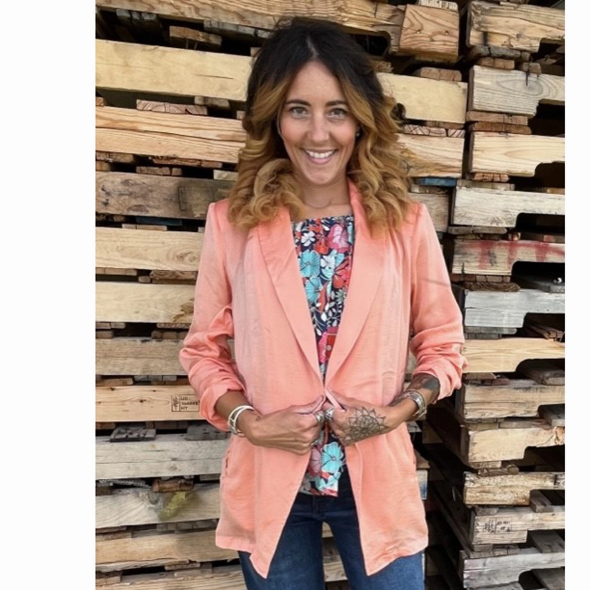 Solid Shine Open Blazer Fringe Detail