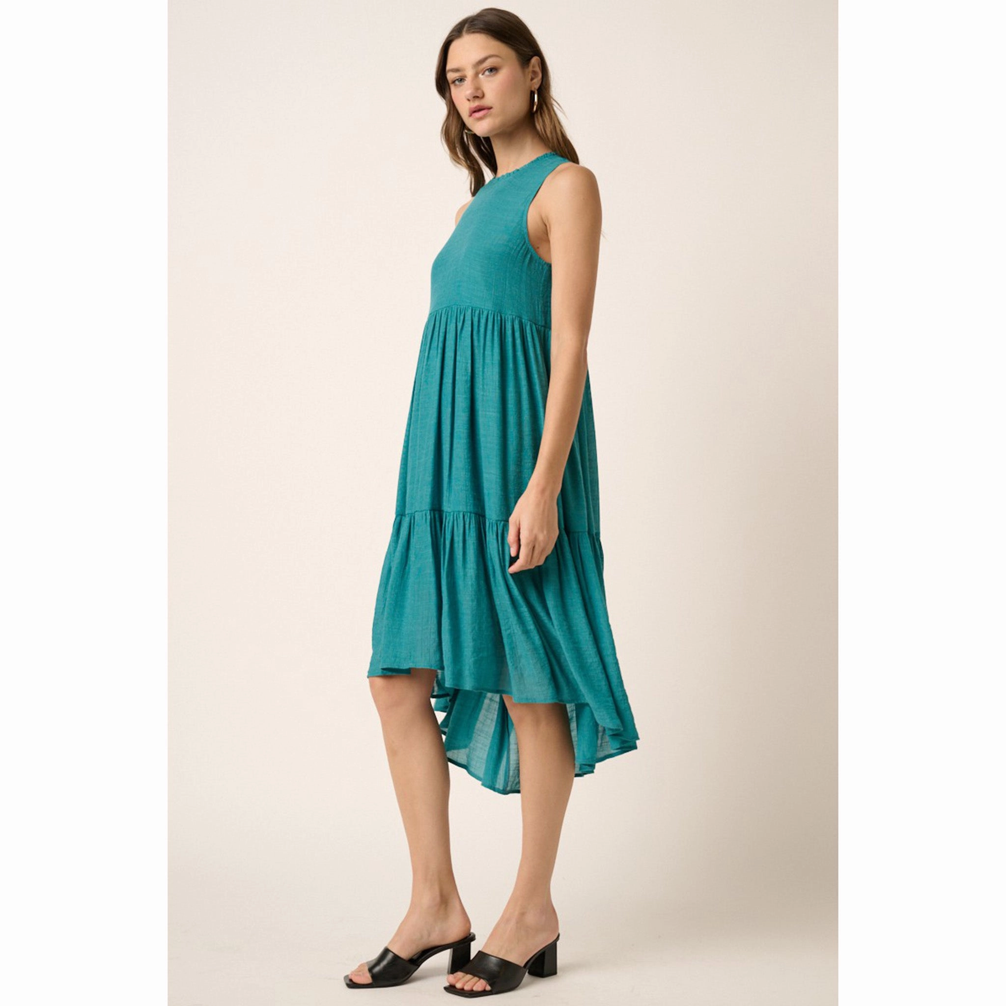 Solid Teal Ruffle Dress knee-length Fresh Combo