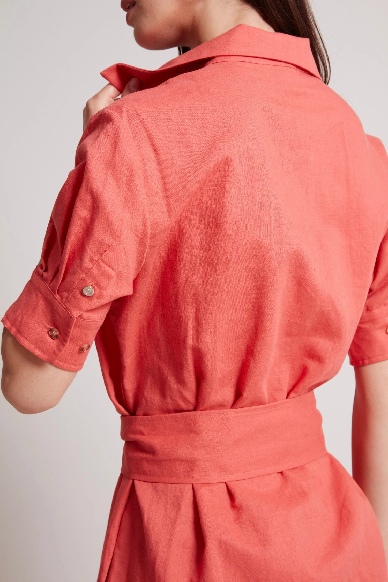 Flattering Waist Polite Tone Randi Long Buttoned Shirt Dress - Capucine