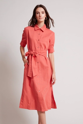 Randi Long Buttoned Shirt Dress - Capucine Cool Finish Urban Look