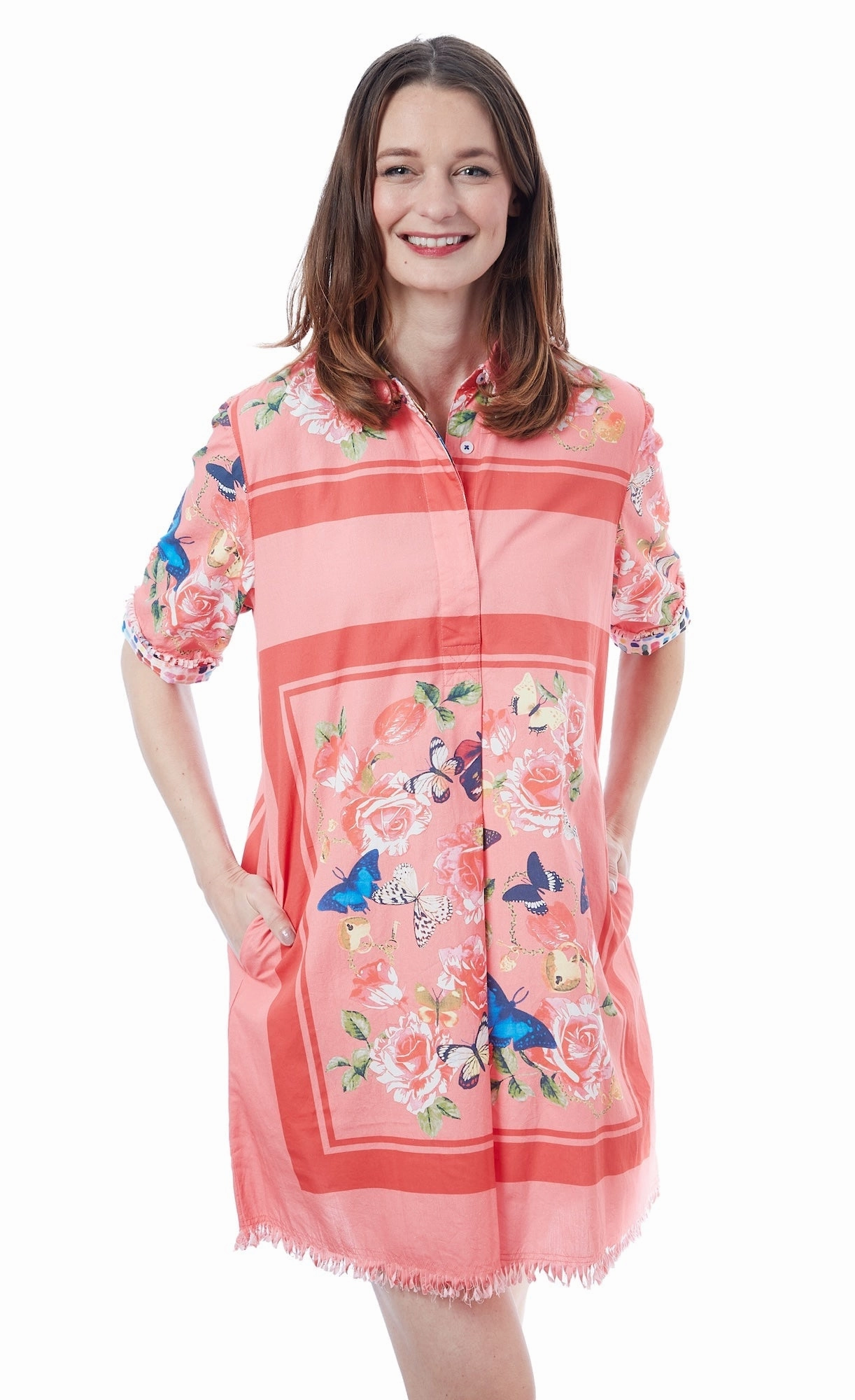 Soft cotton dress Chatham Dress - Pink With Butterflies Print