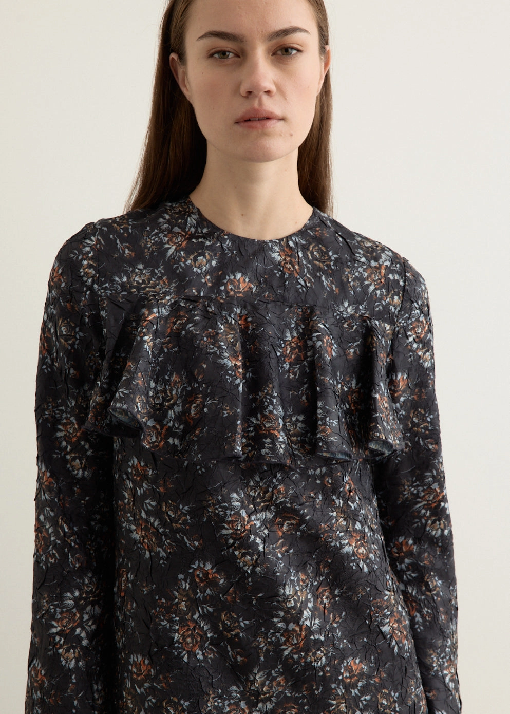 Versatile Layers Shibori Pleat Midi Longsleeve Ruffle Dress