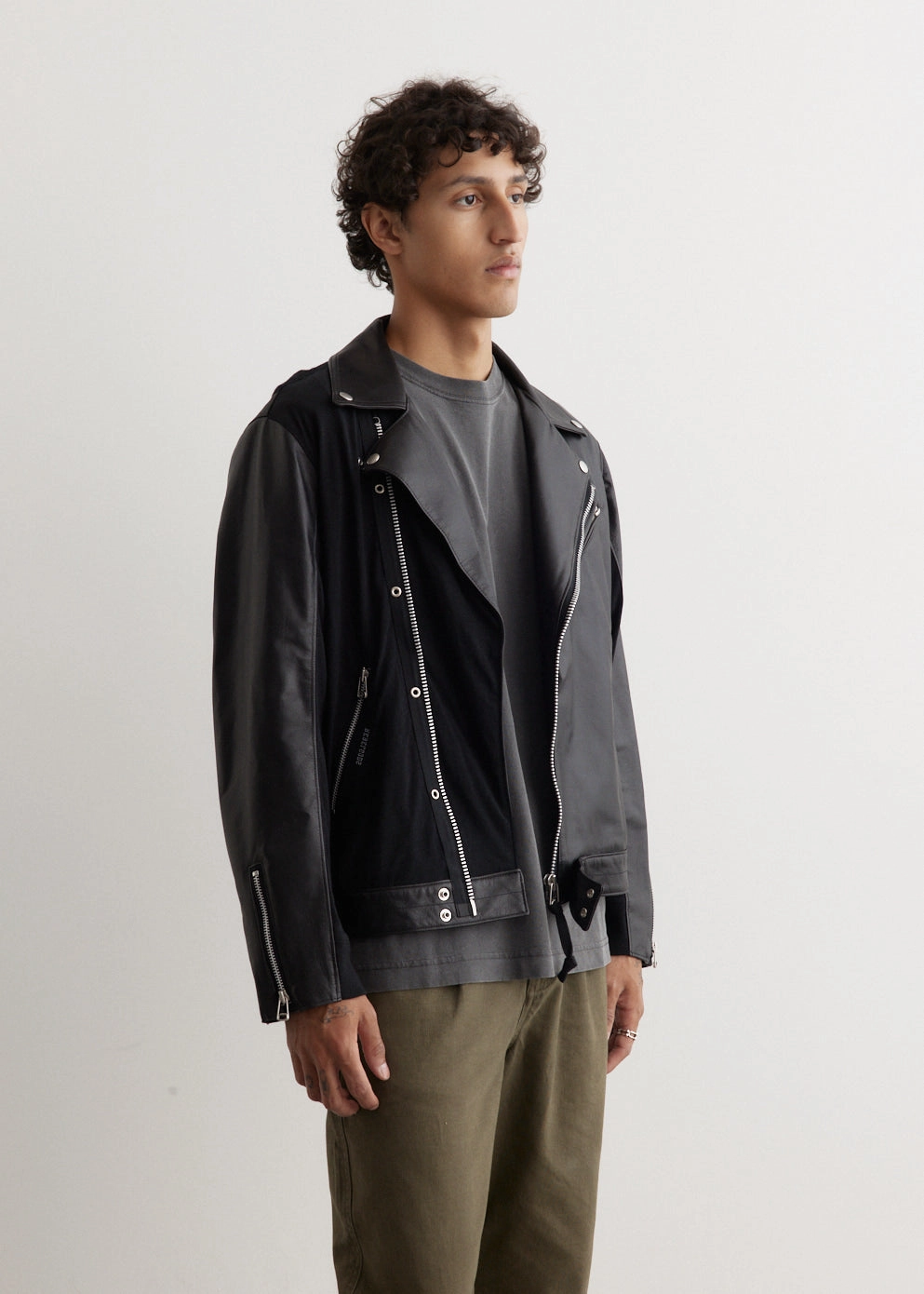 Layered Look Spliced Leather Rider