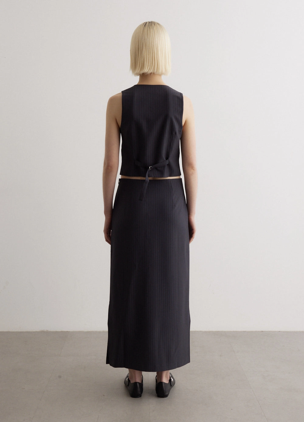 Angel Satin Pinstripe Skirt Twist Knot Details Neutral Look