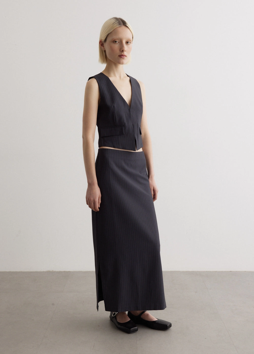 Wrap style Polished Fit Angel Satin Pinstripe Skirt