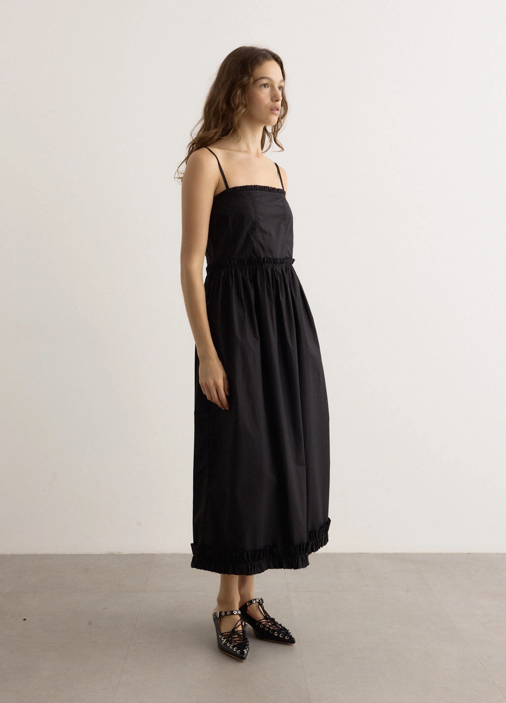 Cotton Poplin Strap Long Dress Breathable Feel