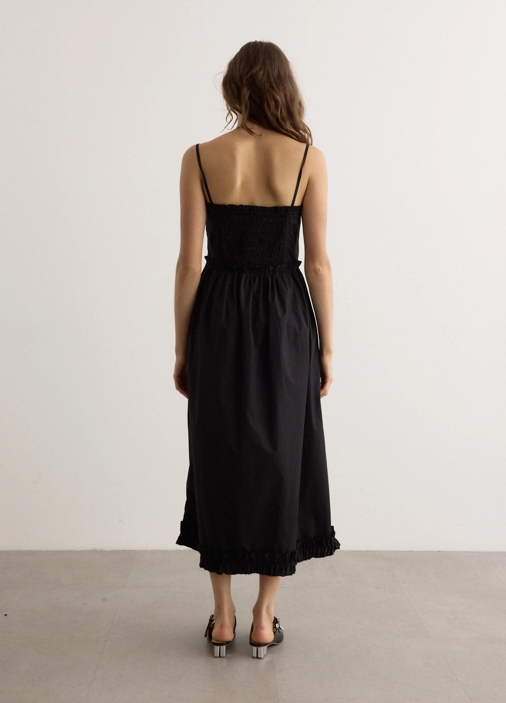 Cotton Poplin Strap Long Dress Flexible Layers