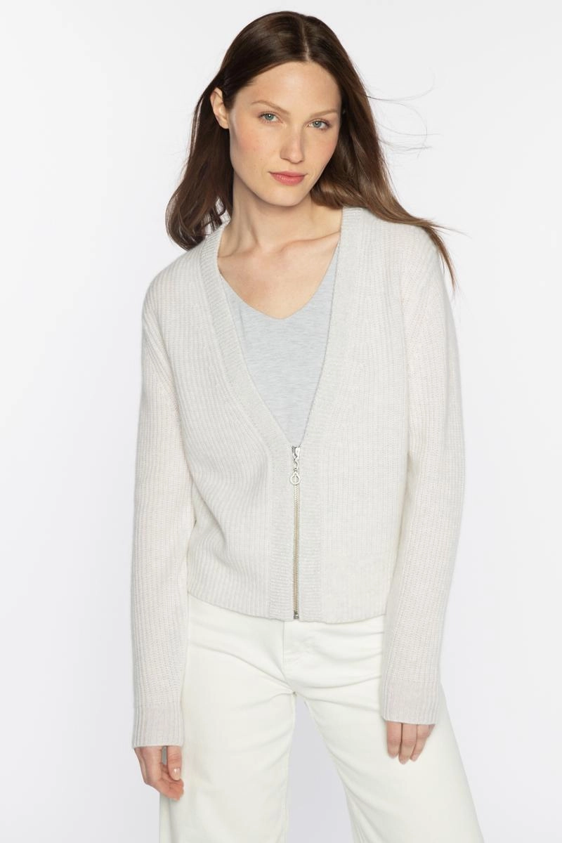 Crop Lurex Trim Zip Cardigan Cozy Knitwear