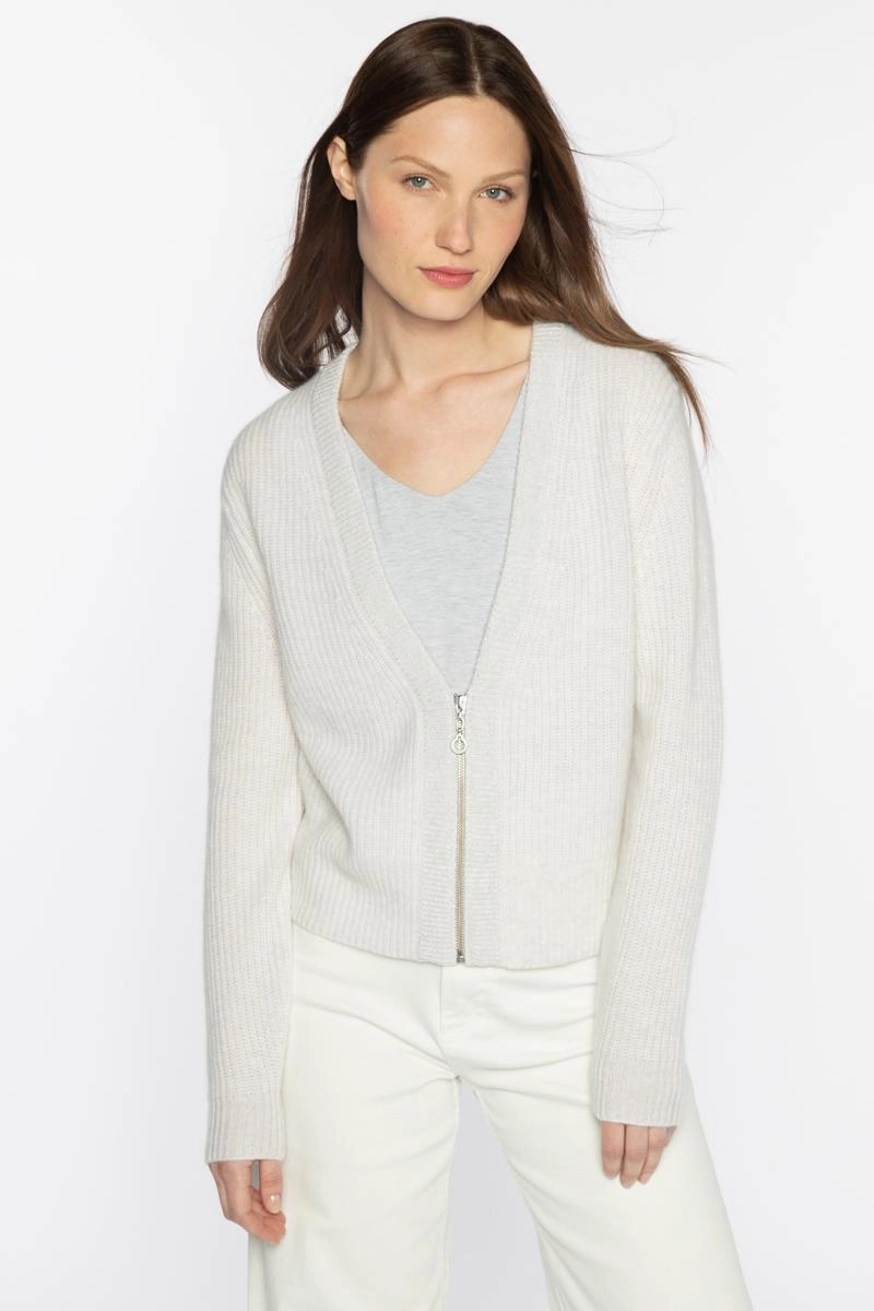 Trendy Design Crop Lurex Trim Zip Cardigan