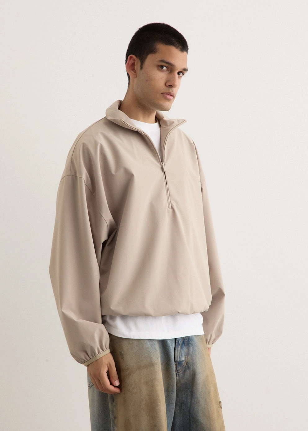 Sporty Nylon Half Zip Warm Knit