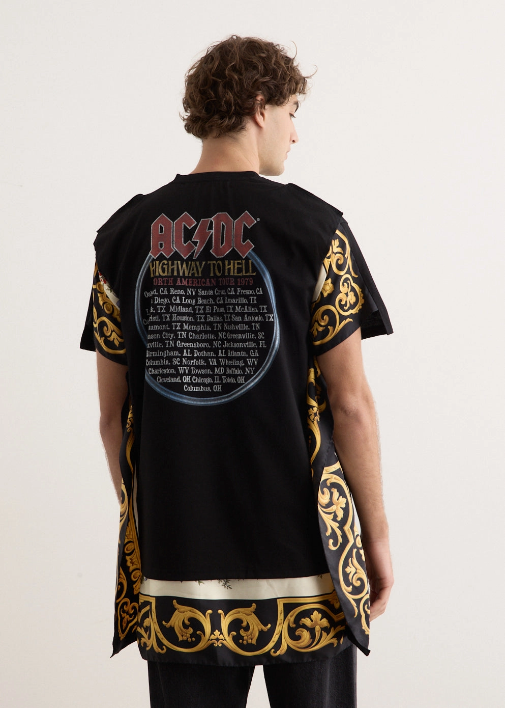 Casual Layer Look Chilly Day Style Silk Scarf AC/DC T-Shirt