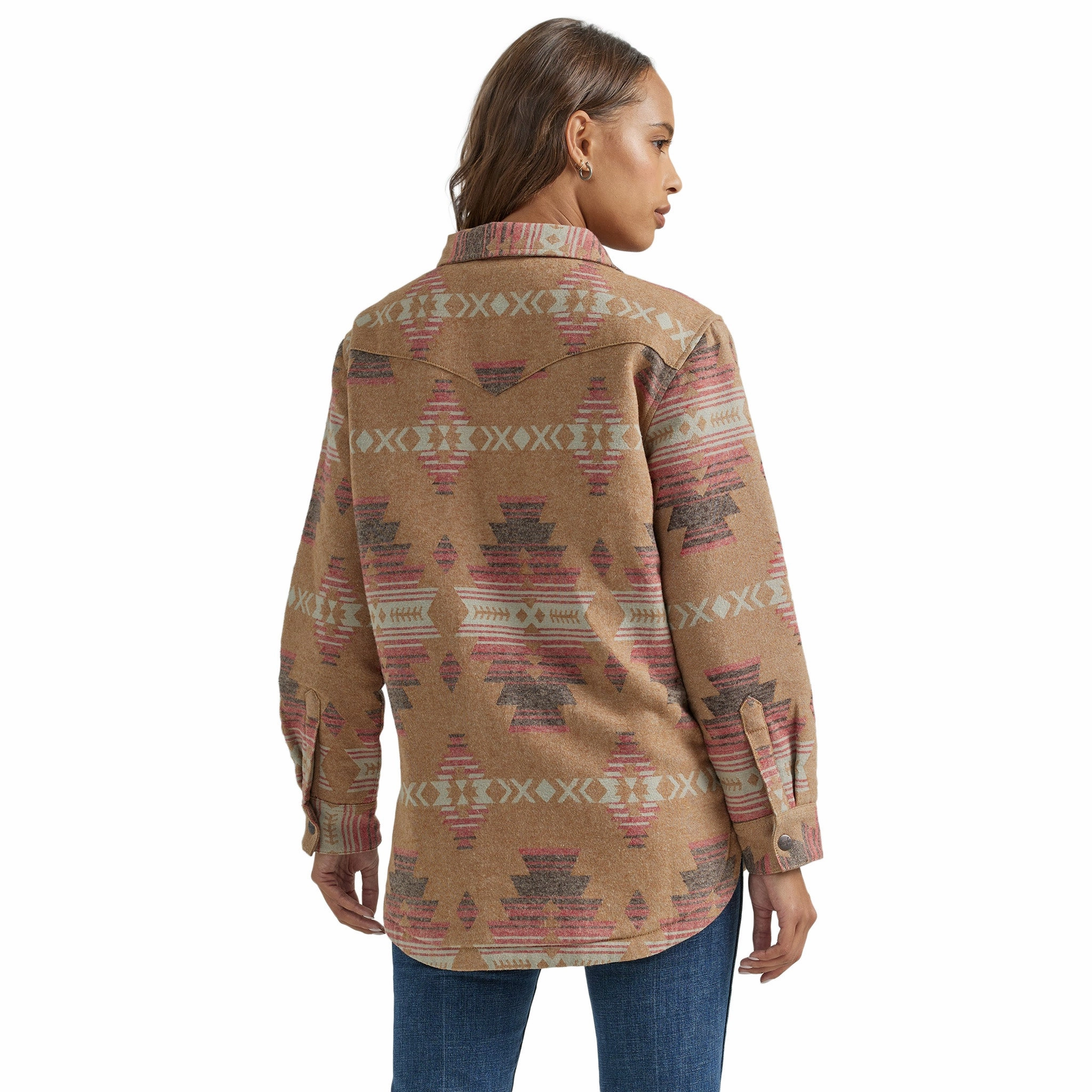 Eco Friendly Construction MagneticClosureSystem Wrangler Women's Brown Pink Aztec Shacket