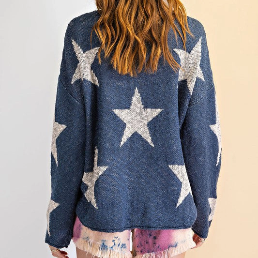 WeightedHem Star Blue Knit Sweater