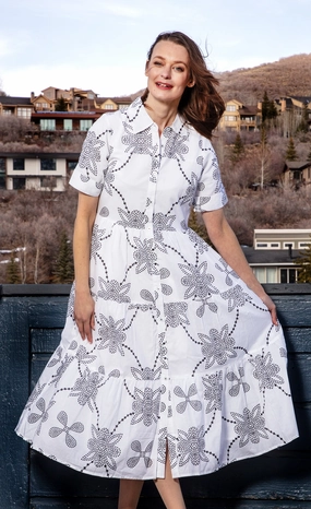 Palm Desert Long Dress - Black White Geo Timeless office dress