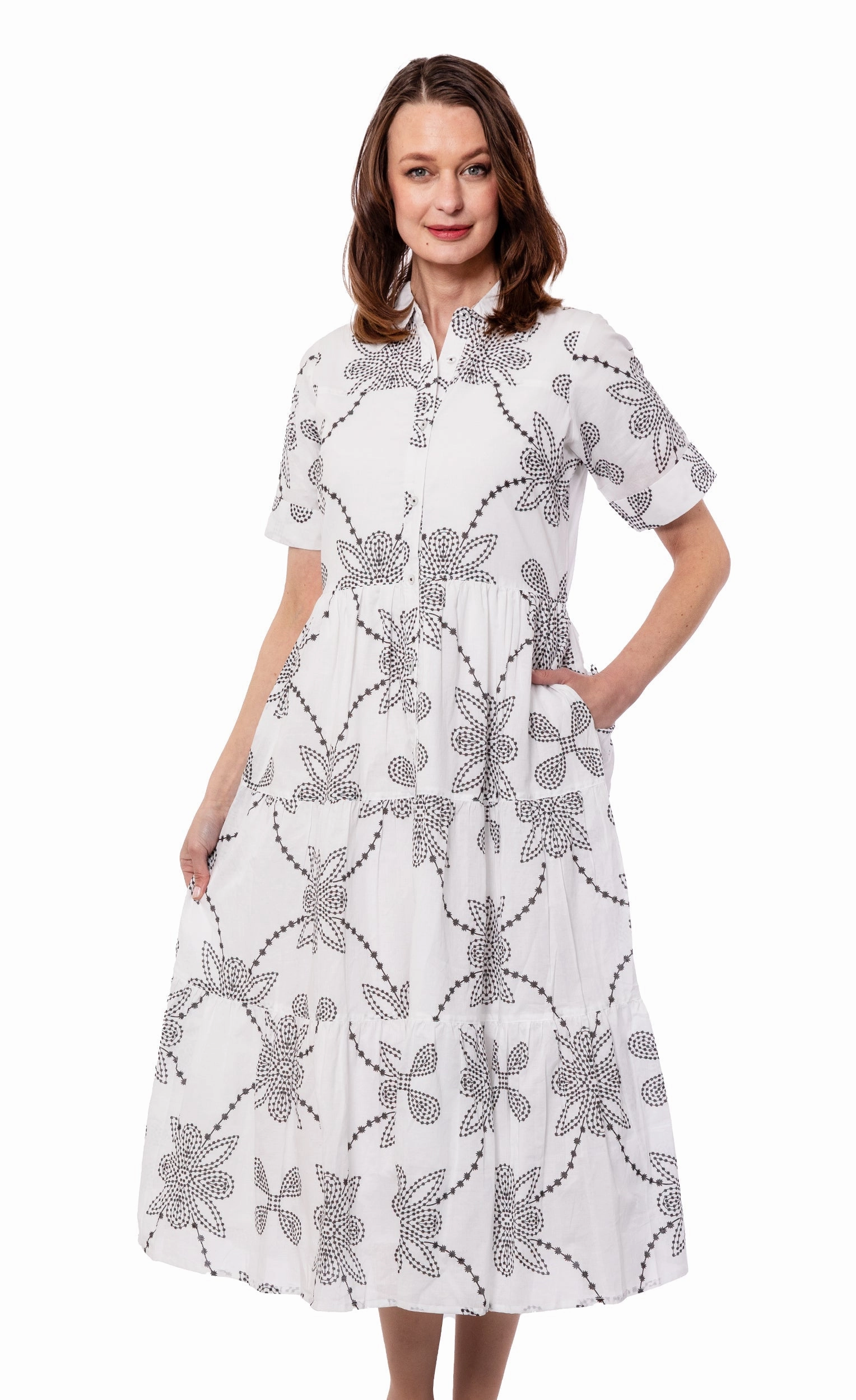 Palm Desert Long Dress - Black White Geo Floral Swing