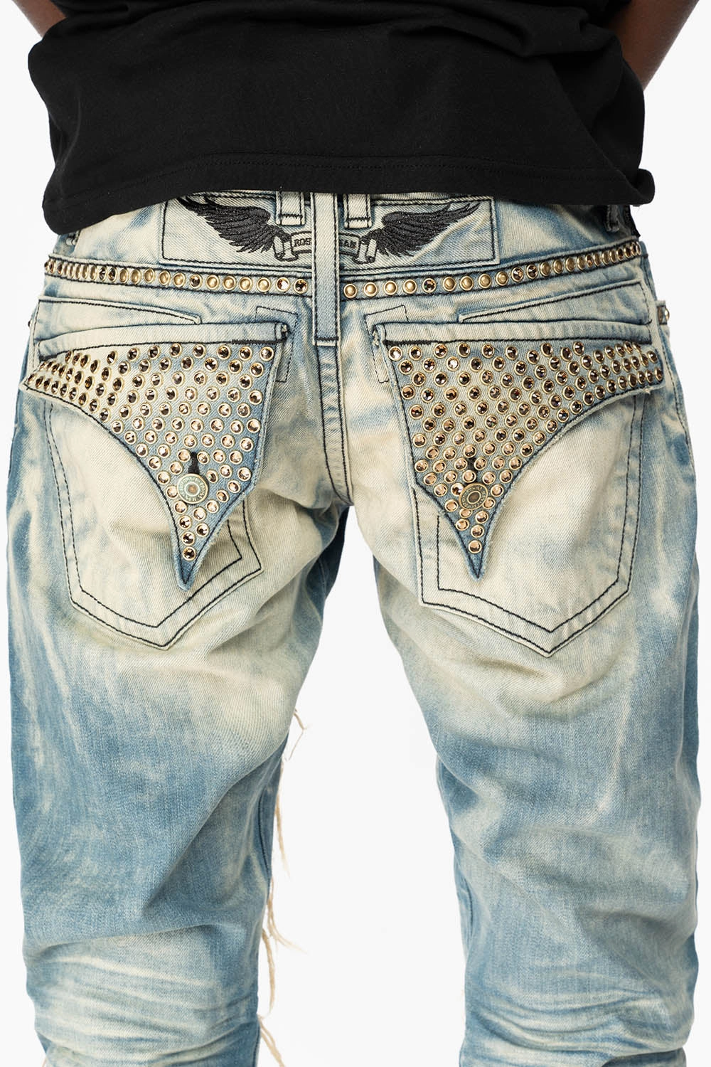Minimal Fit Abrasion Resistant Denim ROBIN'S NEW VINTAGE EDITION RIPPED JEANS WITH SMOKEY TOPAZ CRYSTALS IN OMAHA WASH