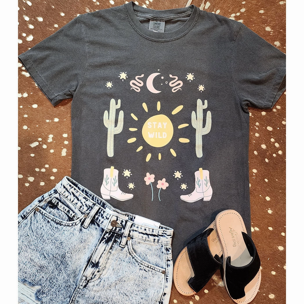 DoubleStitchedHem Multi Directional Mobility Stay Wild Western Tee