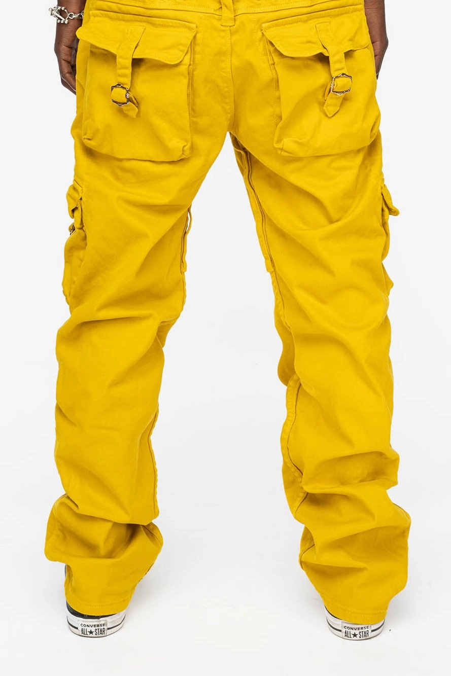 Vintage Inspired Weave ROBINS NEW MILITARY STYLE CARGO PANTS IN MUSTARD COLOR WASH