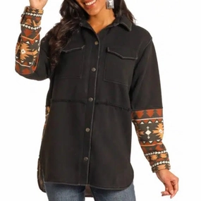 Rock & Roll Women's Black Aztec Shacket With Hood Convertible Collar