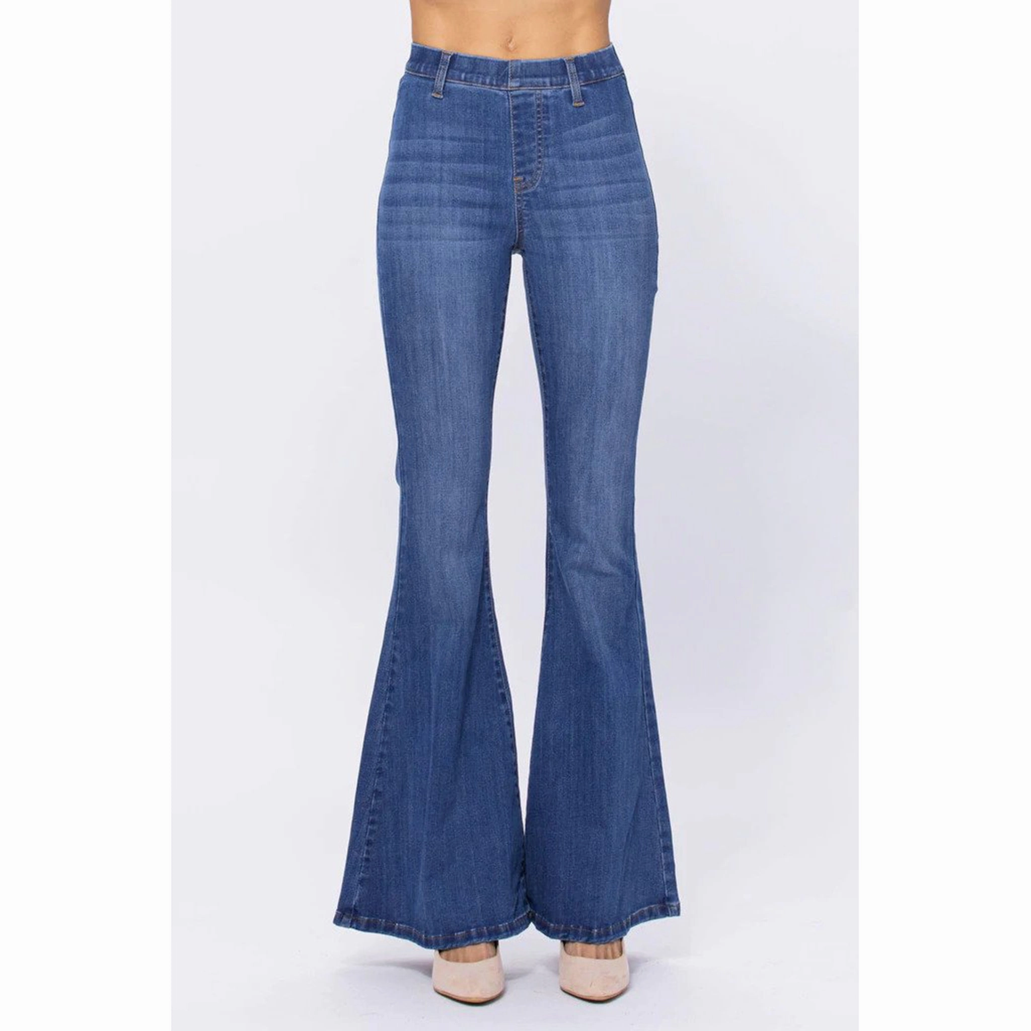 Judy Blue High Rise Pull On Super Flare Jeans No Gap Waist Engineering Timeless Appeal