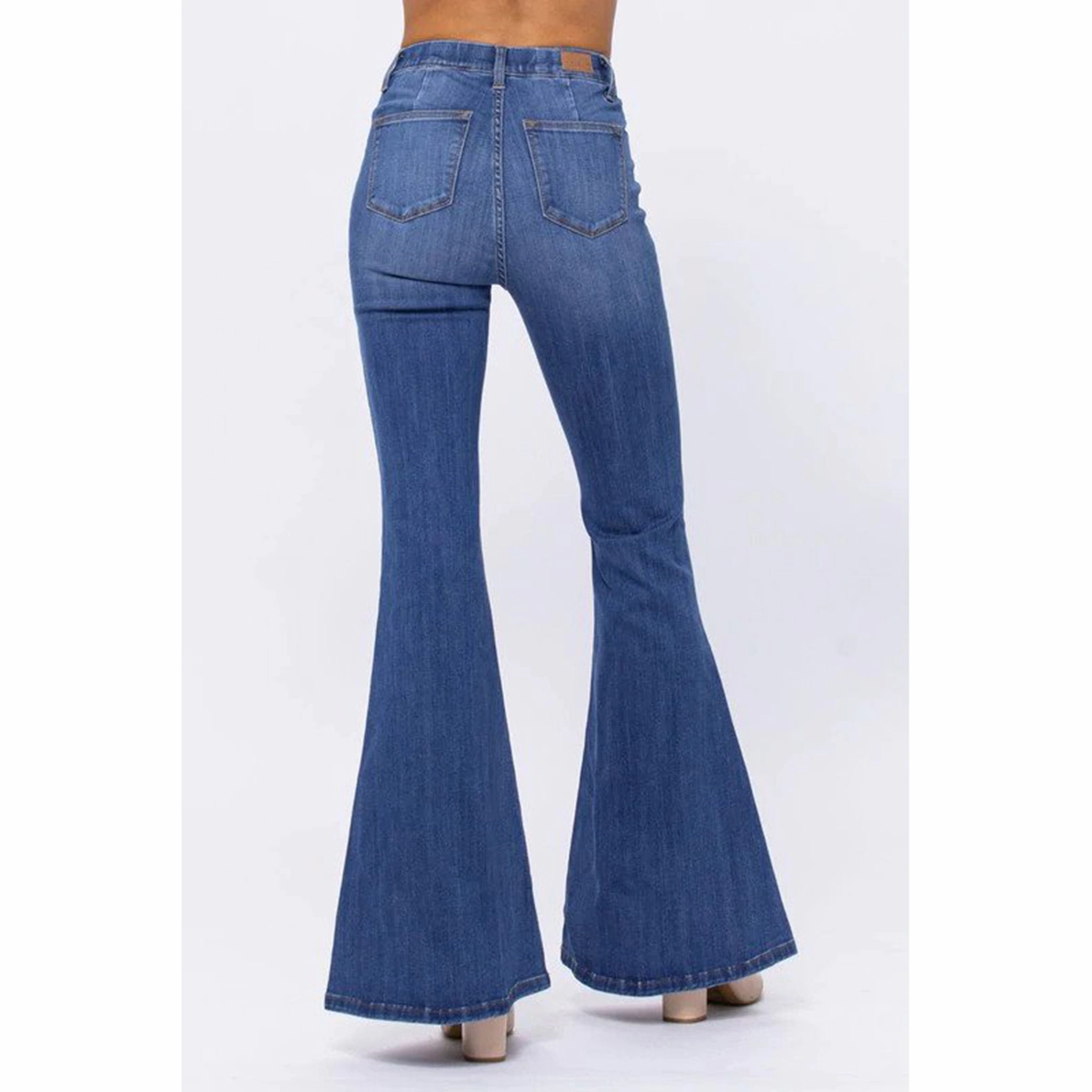 Multi Layer Knee Reinforcement Timeless Comfort Judy Blue High Rise Pull On Super Flare Jeans