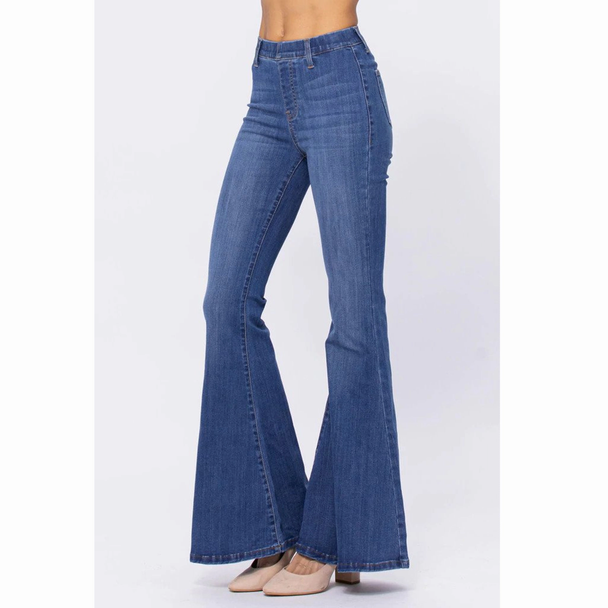 Premium Elegant Barrel Leg Construction Judy Blue High Rise Pull On Super Flare Jeans