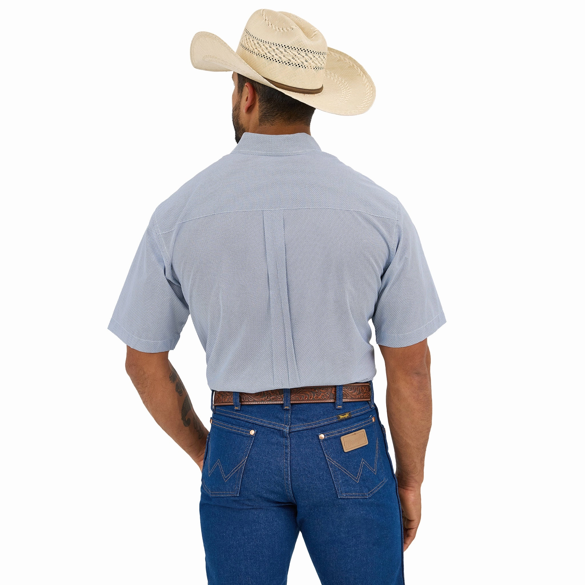 Wrangler Men's Mini Dot Plaid Short Sleeve Shirt Networking Session Pastel Shade