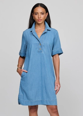 Aileen Short Sleeve Denim Tencel Dress - Light Wash custom-fit Modern Waistband
