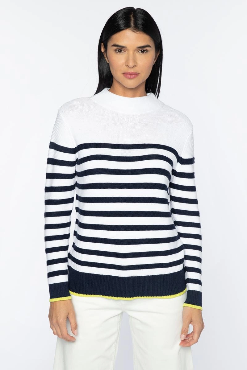 Micro Garter Stripe Funnel Sweater Comfy Knitwear Look