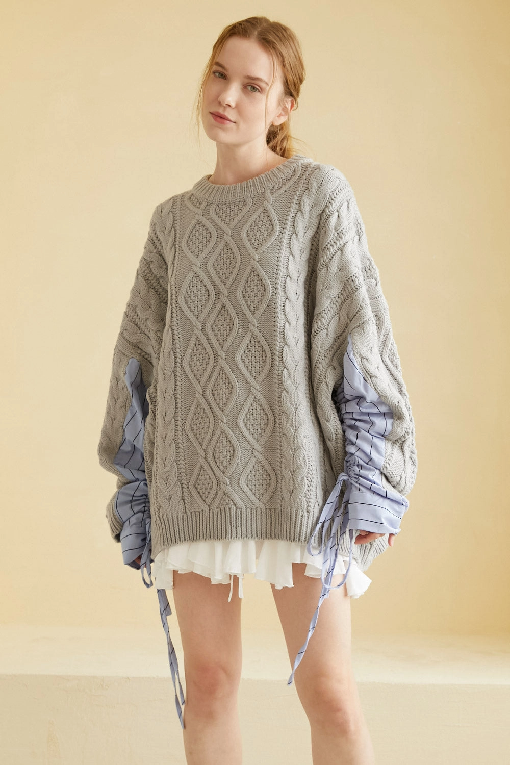 Sadie Shirt Combo Knit Pullover Basic Sweatshirt