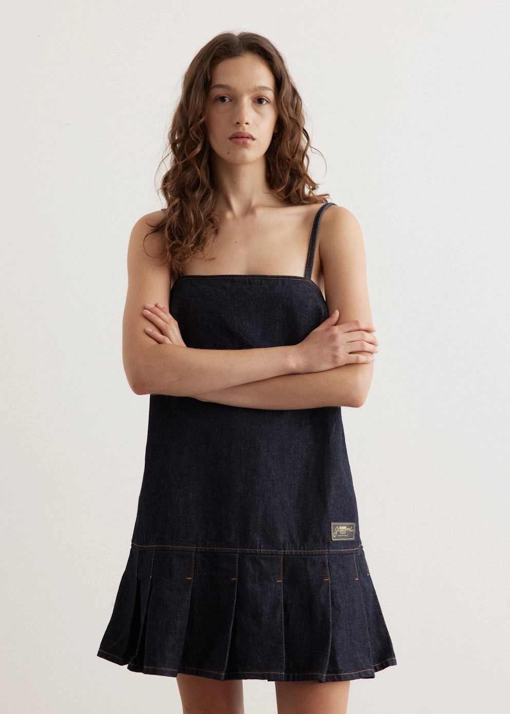 Relax Cut Rinse Denim Strap Mini Dress