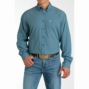 Cinch Men's ArenaFlex Teal Long Sleeve Checkered Look