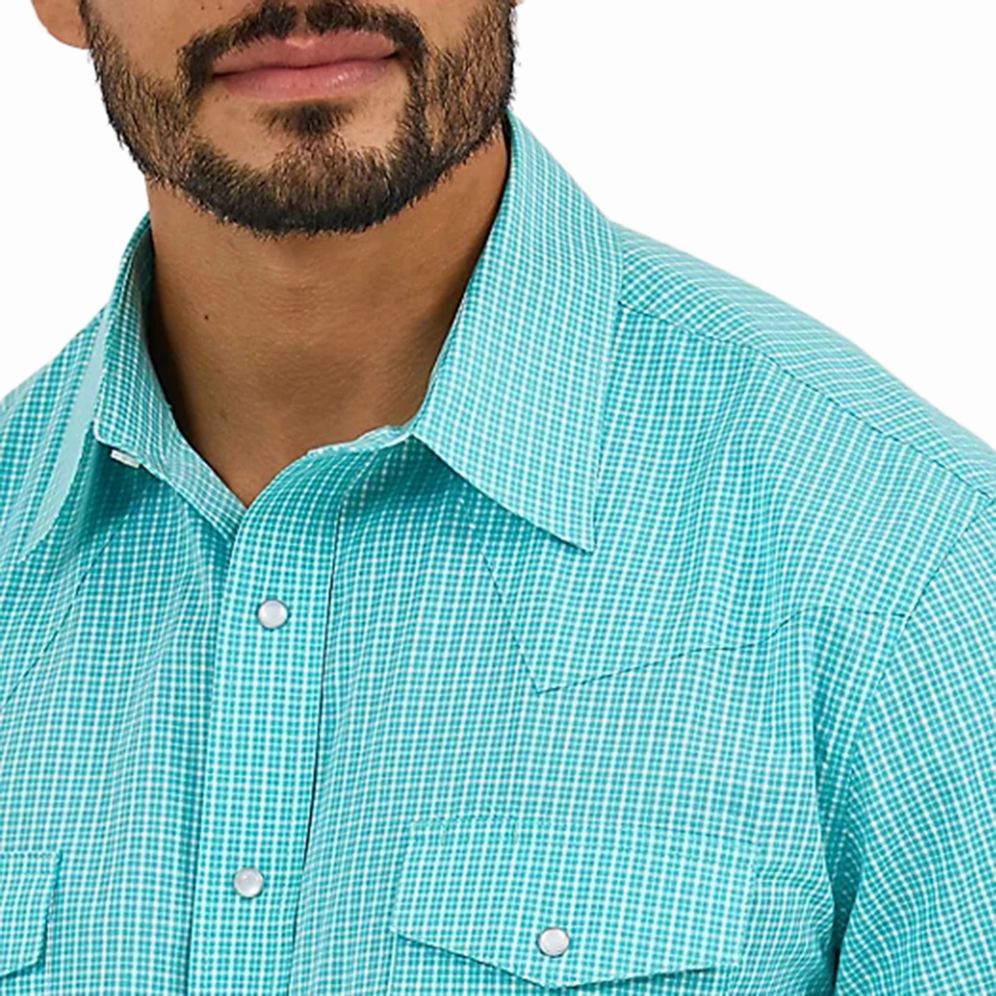 Unique Design Weekend Wear Wrangler Men's Bright Turquoise Short Sleeve
