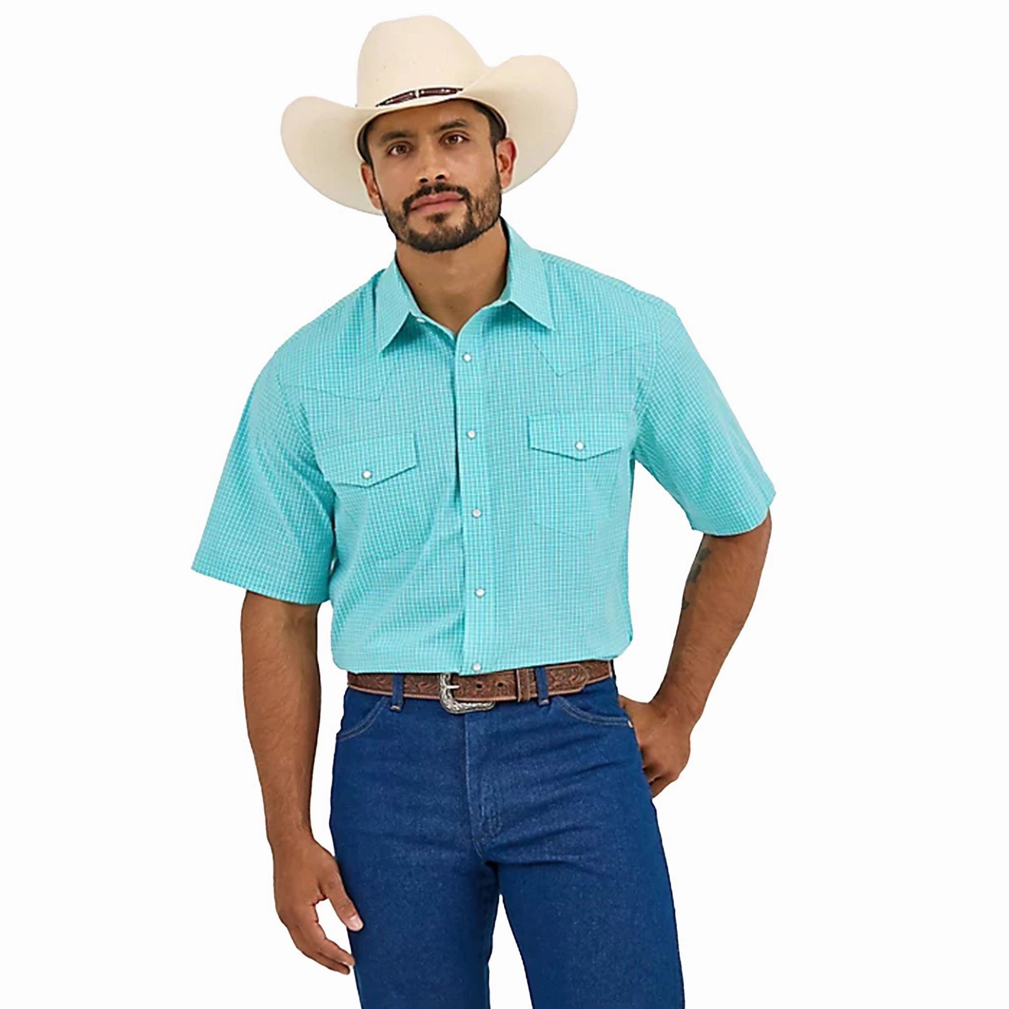 Wrangler Men's Bright Turquoise Short Sleeve Comfy Look