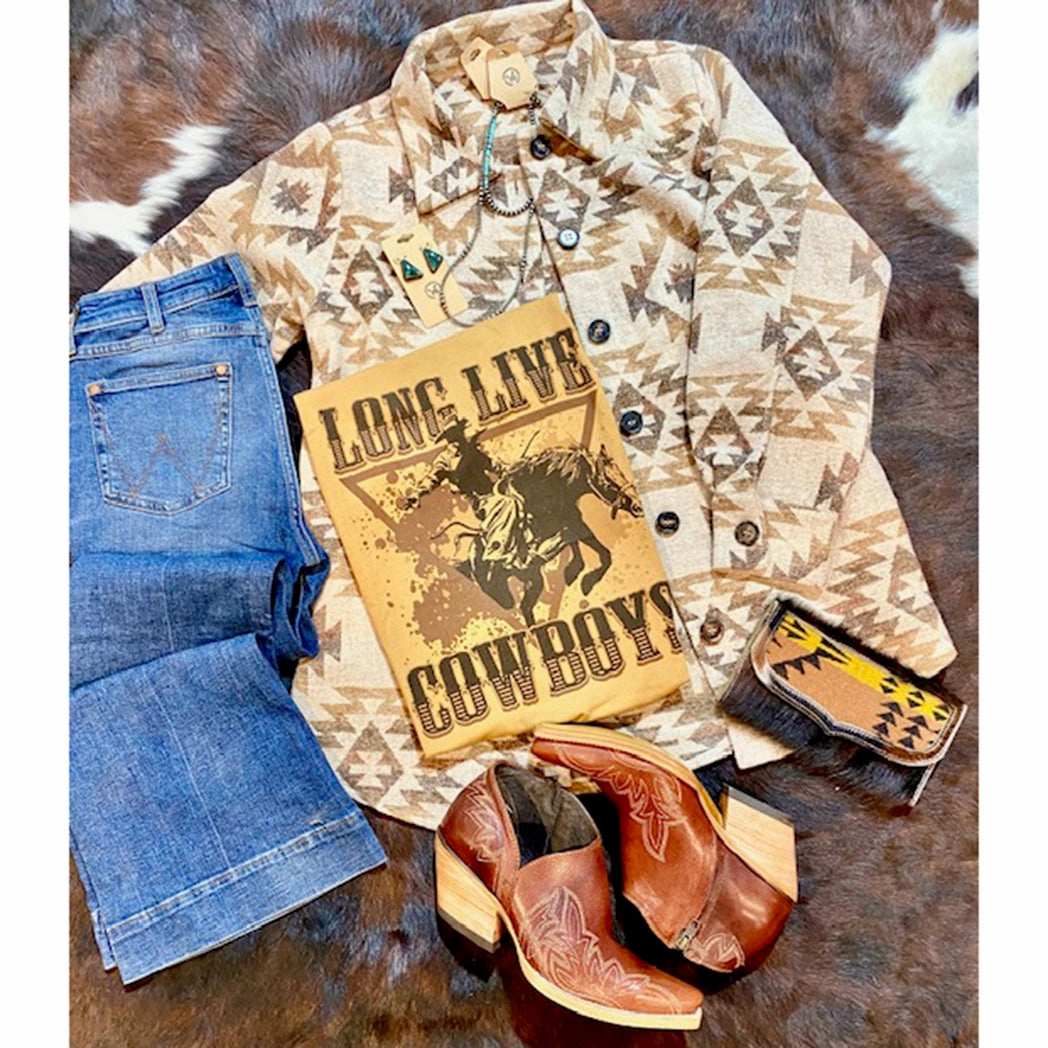 J Forks Women's Long Live Cowboys Mustard Tee AllClimateAdaptive BoxyCrop