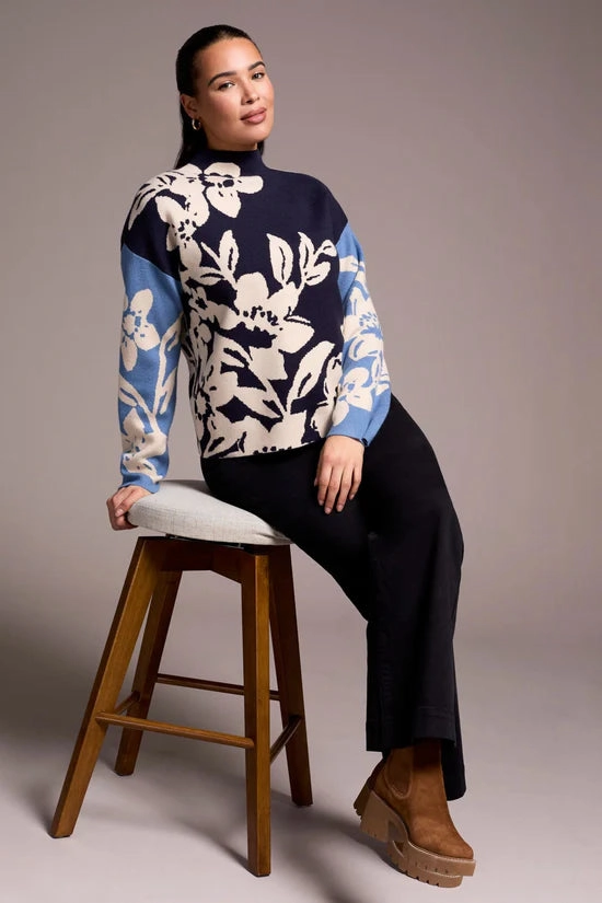 GarmentWashed Softness SoftKnit Tribal Knit Jacquard Floral Sweater