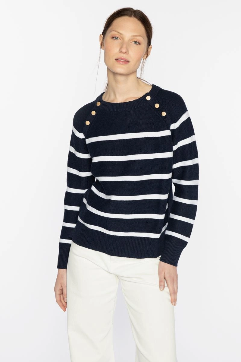Seamless construction Cozy Fashion Stripe Button Crew