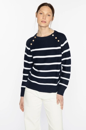 Stripe Button Crew Functional Knit