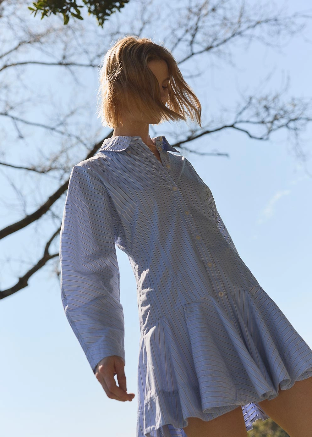 Stripe Cotton Buttoned Mini Dress Sophisticated Tailoring Classic Mood