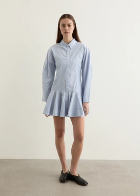 Statement-Piece Stripe Cotton Buttoned Mini Dress