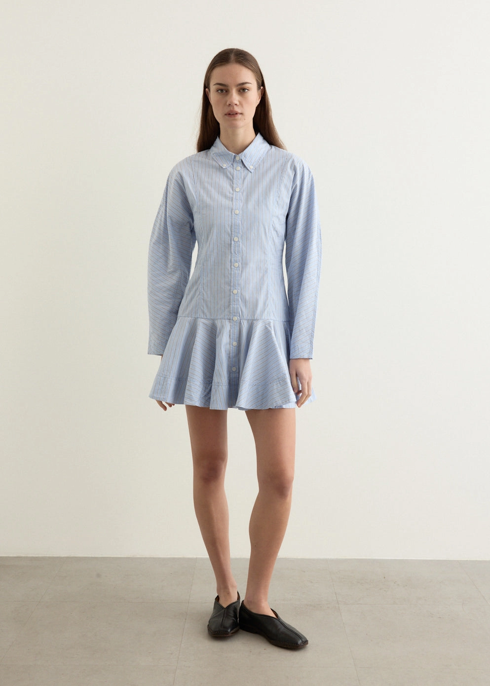 Statement-Piece Stripe Cotton Buttoned Mini Dress