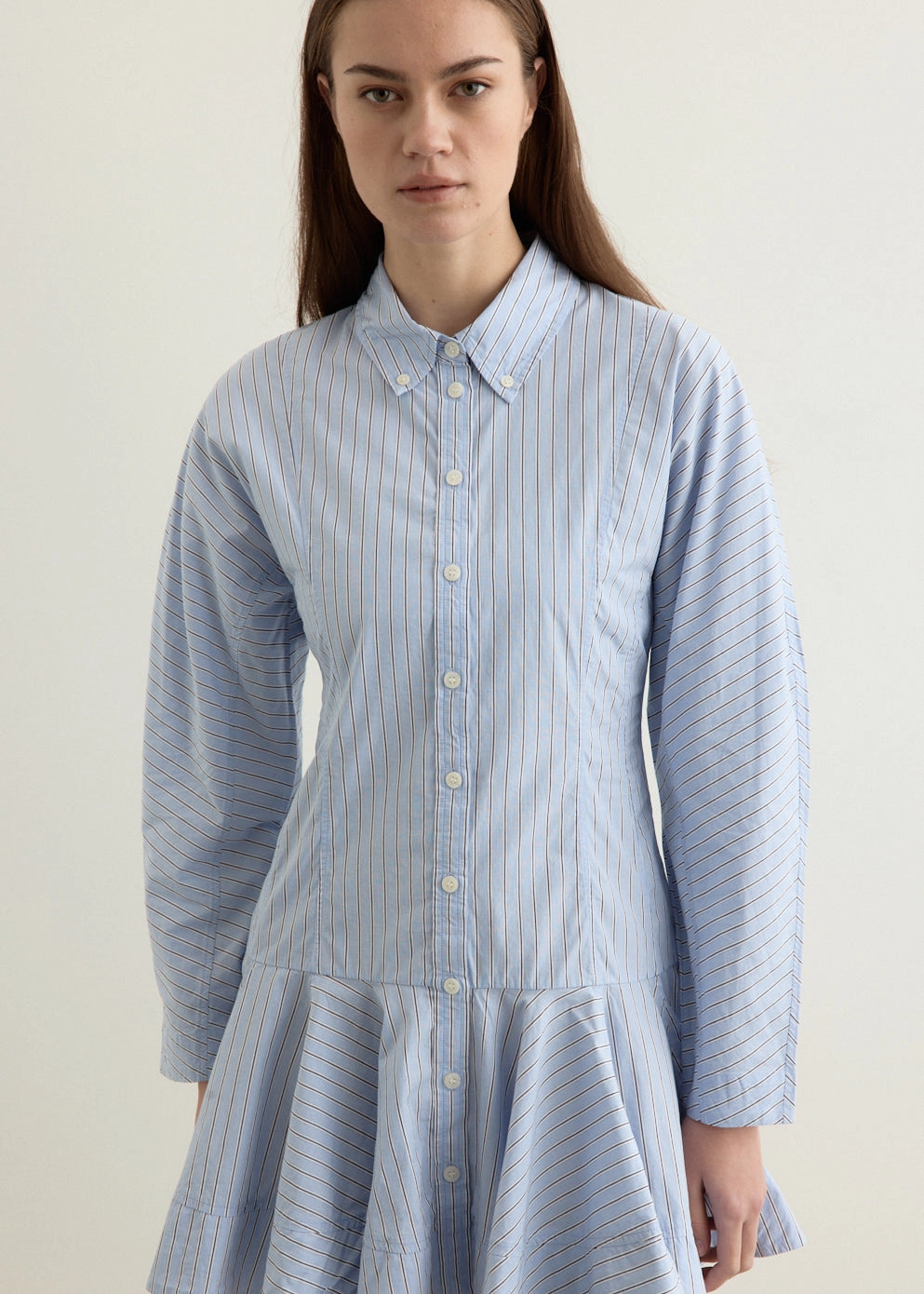 Noble Aura Mood Edge Stripe Cotton Buttoned Mini Dress