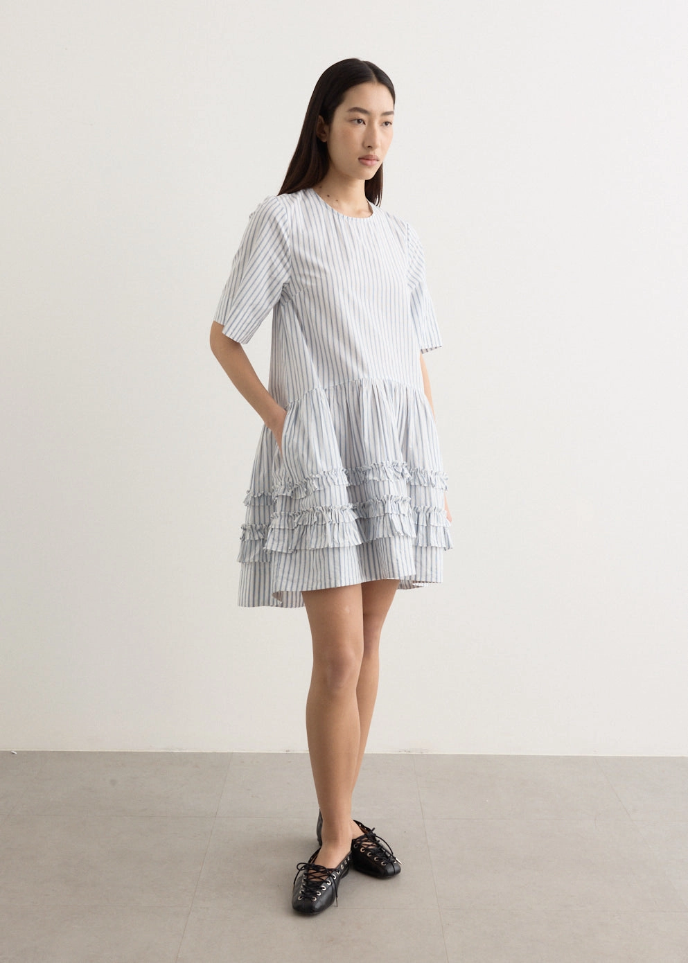 Breathable Feel Stripe Cotton Mini Dress