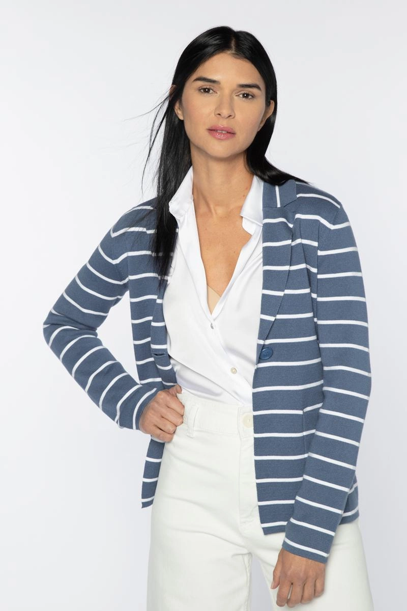 Stripe Fitted Notch Collar Cardigan Warm Fashion