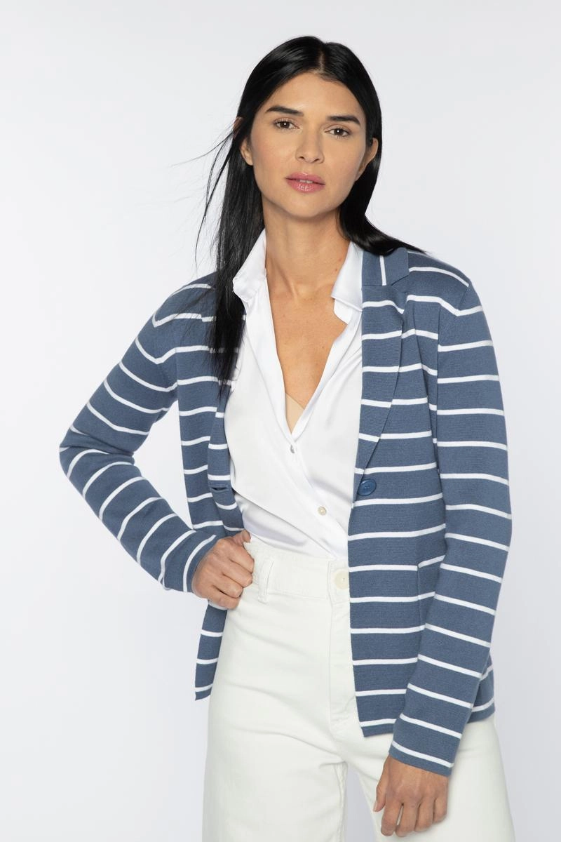 Chilly Knitwear Comfy Essentials Stripe Fitted Notch Collar Cardigan