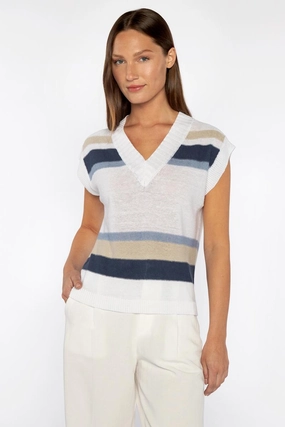 Stripe Sleeveless Vee Cold Weather Comfort Layered Comfort Wear