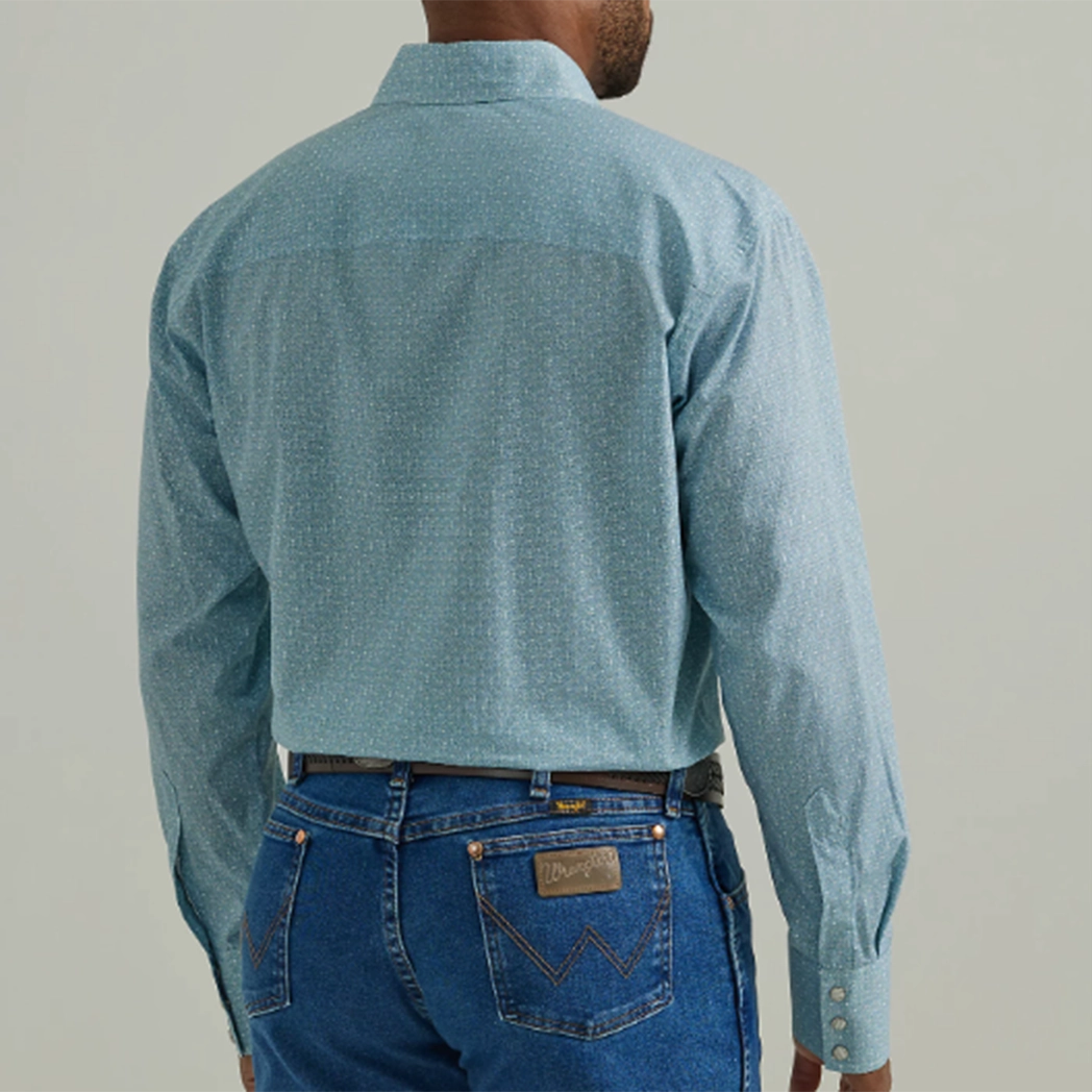 Wrangler Men's Aqua & White Print Long Sleeve High Density Weave