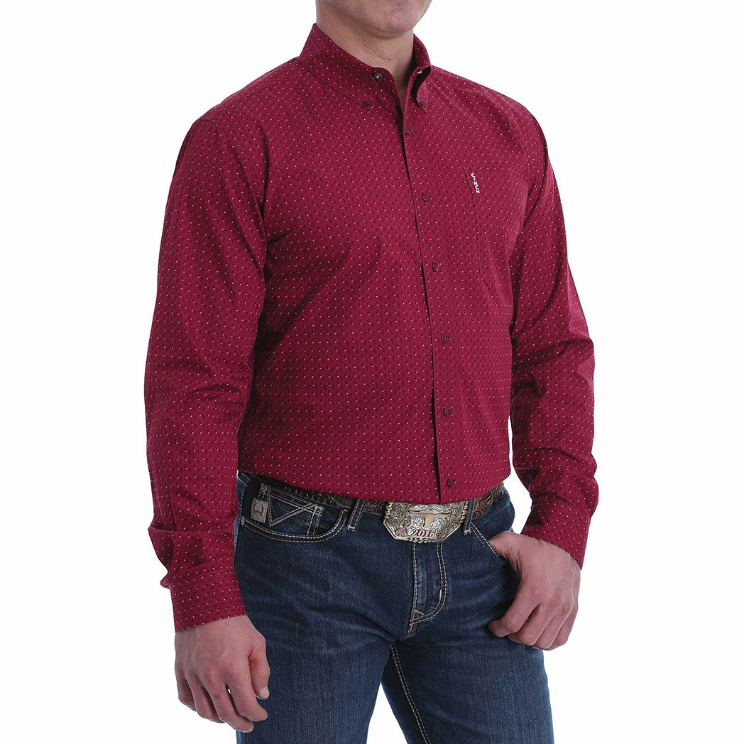 Cinch Men's Crimson & Black Hash Mark Long Sleeve Timeless Comfort