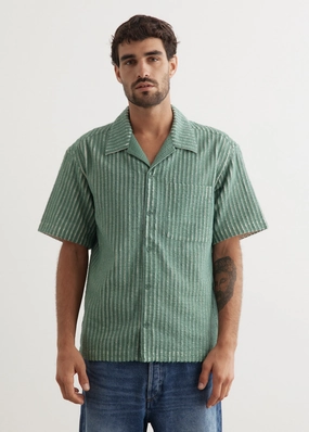 Simple Comfort Sleek Fit Hand-Frayed Stripe Short Sleeve Shirt
